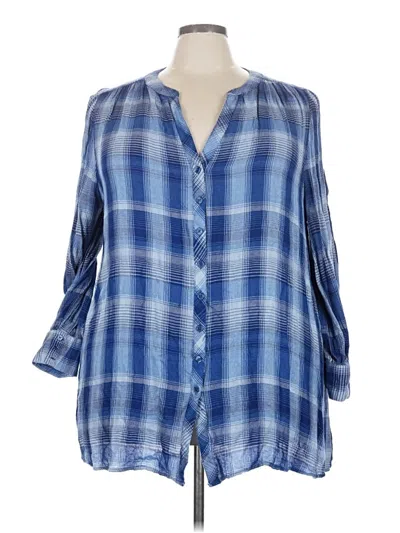 Pre-owned Woman Within 3/4 Sleeve Button Down Shirt In Blue