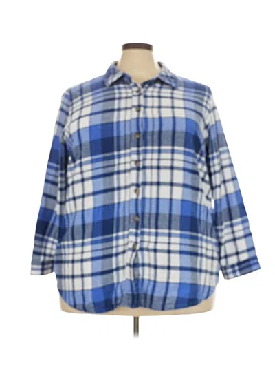 Pre-owned Woman Within 3/4 Sleeve Button Down Shirt In Blue