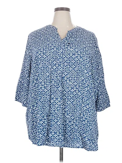 Pre-owned Woman Within 3/4 Sleeve Button Down Shirt In Blue
