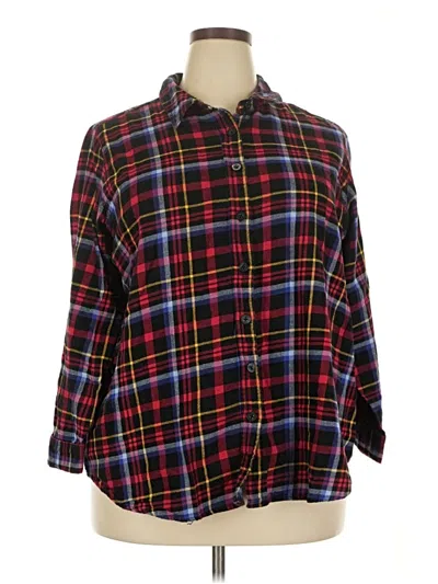 Pre-owned Woman Within 3/4 Sleeve Button Down Shirt In Burgundy