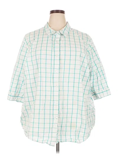 Pre-owned Woman Within 3/4 Sleeve Button Down Shirt In Green