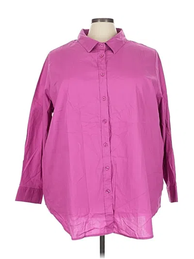 Pre-owned Woman Within 3/4 Sleeve Button Down Shirt In Pink