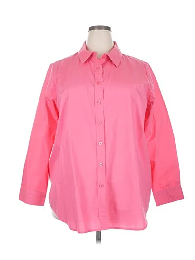 Pre-owned Woman Within 3/4 Sleeve Button Down Shirt In Pink