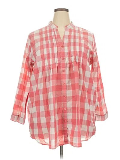 Pre-owned Woman Within 3/4 Sleeve Button Down Shirt In Pink