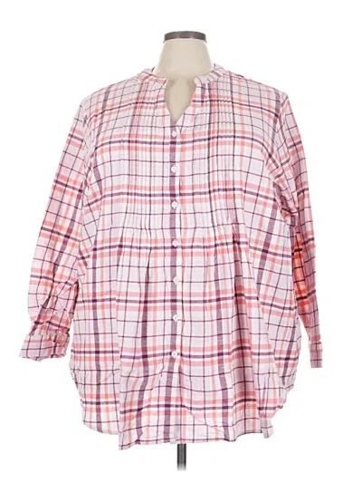 Pre-owned Woman Within 3/4 Sleeve Button Down Shirt In Pink