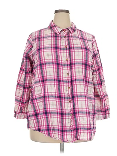 Pre-owned Woman Within 3/4 Sleeve Button Down Shirt In Pink