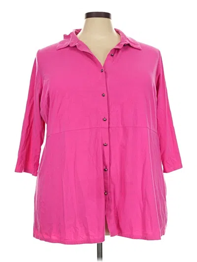 Pre-owned Woman Within 3/4 Sleeve Button Down Shirt In Pink