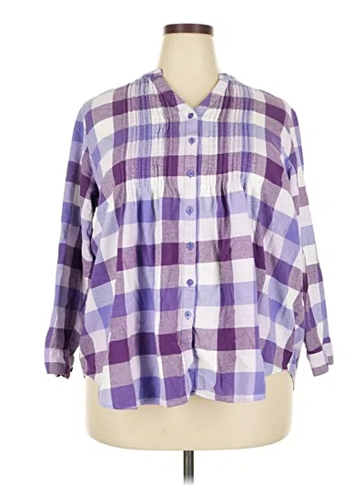 Pre-owned Woman Within 3/4 Sleeve Button Down Shirt In Purple