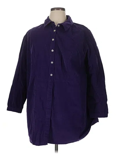 Pre-owned Woman Within 3/4 Sleeve Button Down Shirt In Purple