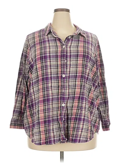 Pre-owned Woman Within 3/4 Sleeve Button Down Shirt In Purple