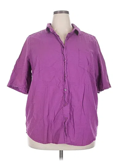 Pre-owned Woman Within 3/4 Sleeve Button Down Shirt In Purple