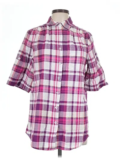 Pre-owned Woman Within 3/4 Sleeve Button Down Shirt In Purple