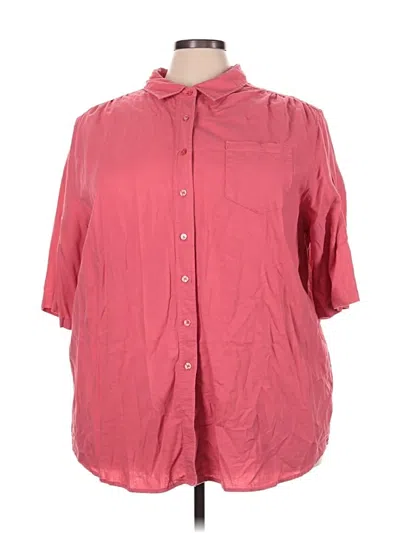 Pre-owned Woman Within 3/4 Sleeve Button Down Shirt In Red