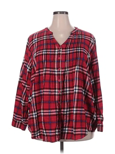 Pre-owned Woman Within 3/4 Sleeve Button Down Shirt In Red