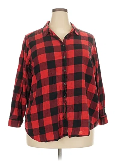 Pre-owned Woman Within 3/4 Sleeve Button Down Shirt In Red