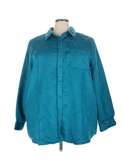 Pre-owned Woman Within 3/4 Sleeve Button Down Shirt In Teal