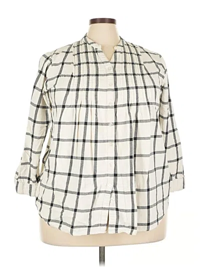 Pre-owned Woman Within 3/4 Sleeve Button Down Shirt In White