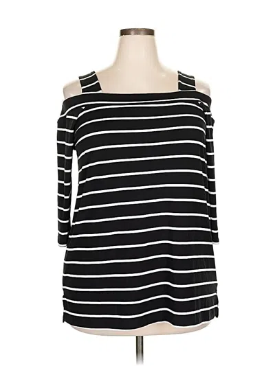 Pre-owned Woman Within 3/4 Sleeve Top Black Cold Shoulder Neckline Tops