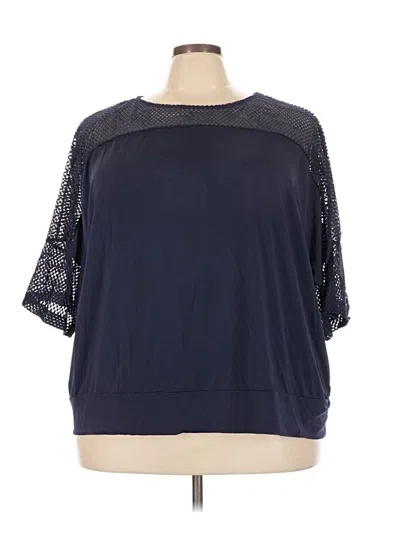 Pre-owned Woman Within 3/4 Sleeve Top Blue Crew Neck Tops