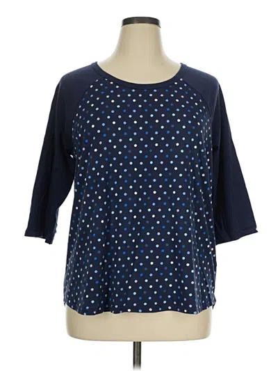 Pre-owned Woman Within 3/4 Sleeve Top Blue Stars Pattern Crew Neck Tops