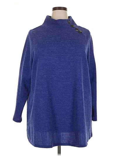 Pre-owned Woman Within 3/4 Sleeve Top Blue Turtleneck Tops