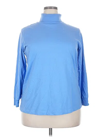 Pre-owned Woman Within 3/4 Sleeve Top Blue Turtleneck Tops