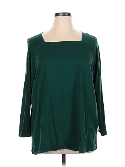 Pre-owned Woman Within 3/4 Sleeve Top Green Boatneck Tops