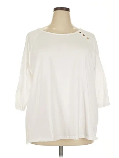 Pre-owned Woman Within 3/4 Sleeve Top Ivory Boatneck Tops In White