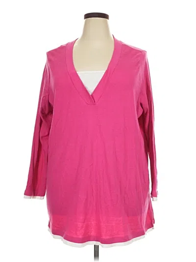 Pre-owned Woman Within 3/4 Sleeve Top Pink V-neck Tops