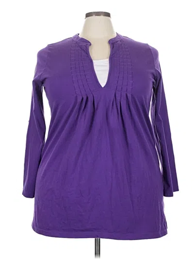 Pre-owned Woman Within 3/4 Sleeve Top Purple Keyhole Neckline Tops