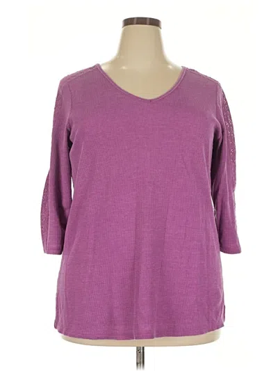 Pre-owned Woman Within 3/4 Sleeve Top Purple V-neck Tops