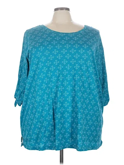 Pre-owned Woman Within 3/4 Sleeve Top Teal Boatneck Tops