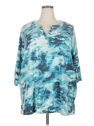 Pre-owned Woman Within 3/4 Sleeve T-shirt In Blue