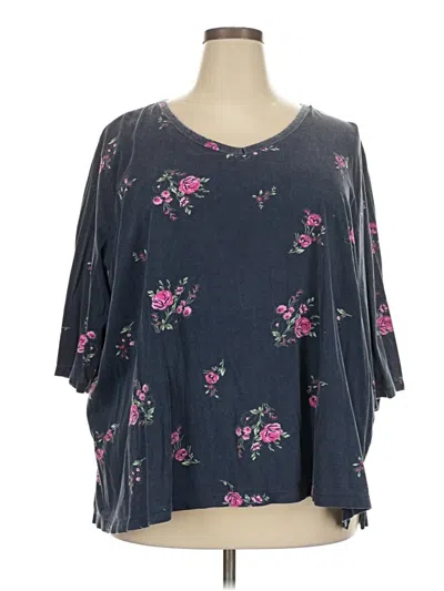 Pre-owned Woman Within 3/4 Sleeve T-shirt In Blue