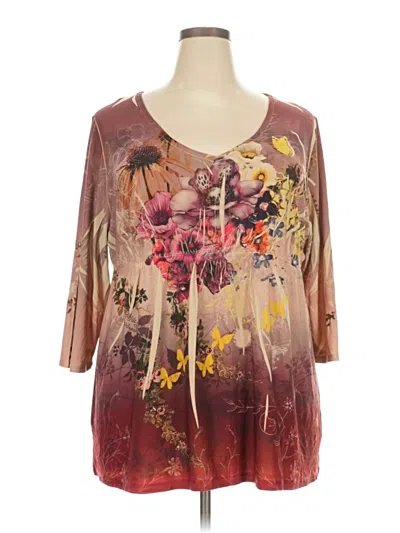 Pre-owned Woman Within 3/4 Sleeve T-shirt In Brown