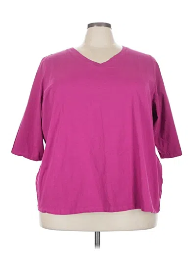 Pre-owned Woman Within 3/4 Sleeve T-shirt In Pink