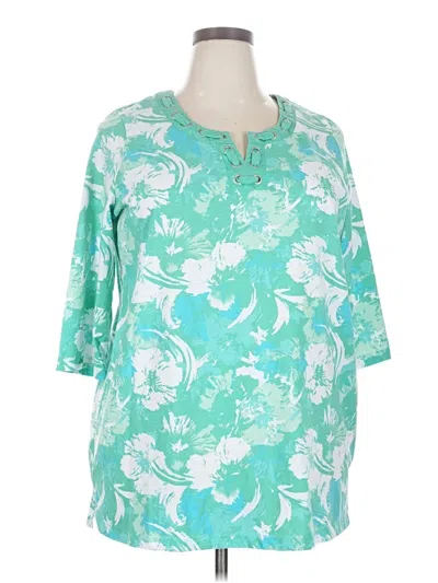 Pre-owned Woman Within 3/4 Sleeve T-shirt In Teal