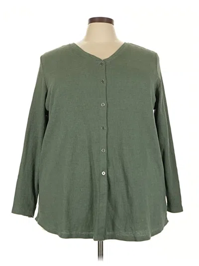 Pre-owned Woman Within Cardigan Sweater In Green