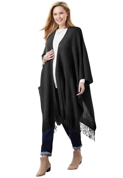 Woman Within Fringe Wrap Cape In Black
