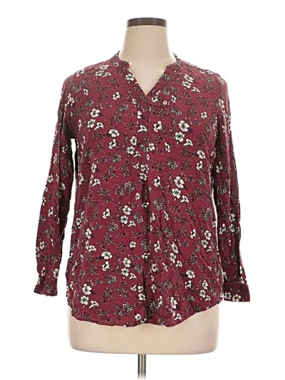 Pre-owned Woman Within Long Sleeve Blouse In Burgundy