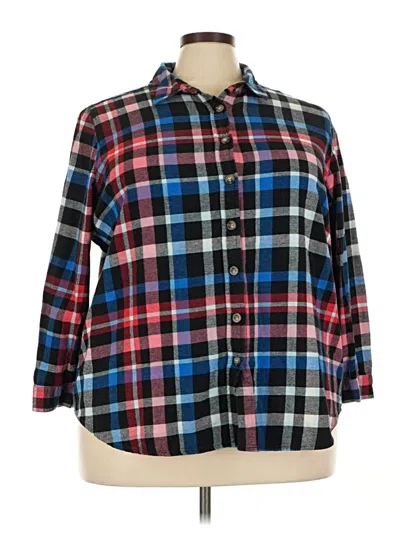 Pre-owned Woman Within Long Sleeve Button Down Shirt In Blue