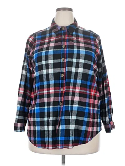 Pre-owned Woman Within Long Sleeve Button Down Shirt In Blue