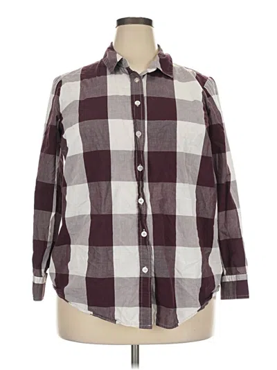 Pre-owned Woman Within Long Sleeve Button Down Shirt In Burgundy