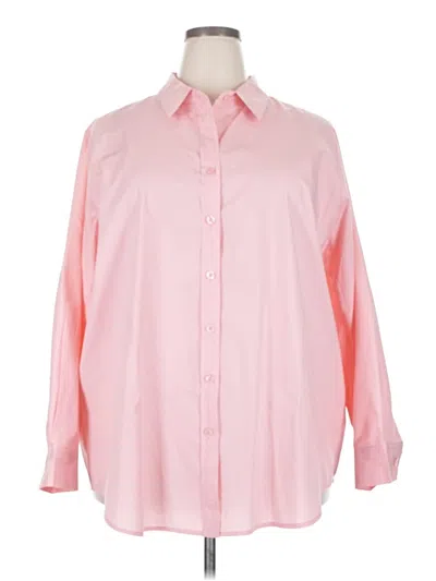 Pre-owned Woman Within Long Sleeve Button Down Shirt In Pink