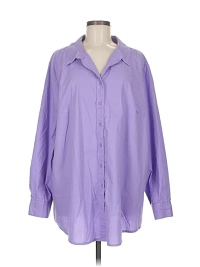 Pre-owned Woman Within Long Sleeve Button Down Shirt In Purple