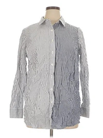 Pre-owned Woman Within Long Sleeve Button Down Shirt In Silver