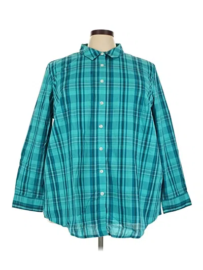 Pre-owned Woman Within Long Sleeve Button Down Shirt In Teal