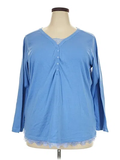 Pre-owned Woman Within Long Sleeve Henley Shirt In Blue