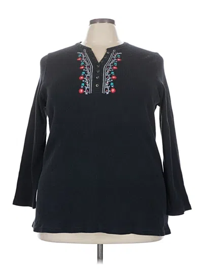 Pre-owned Woman Within Long Sleeve Henley Shirt In Blue
