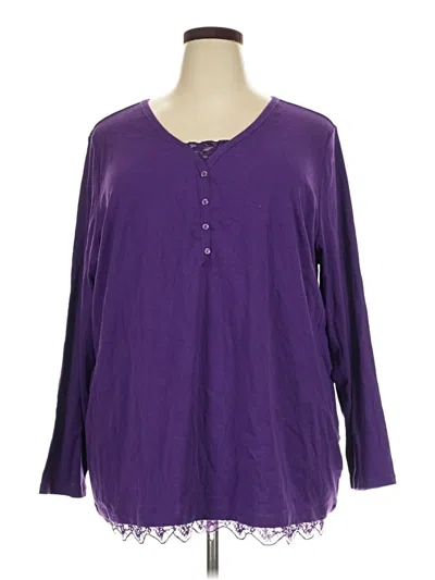 Pre-owned Woman Within Long Sleeve Henley Shirt In Purple